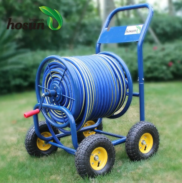 Sturdy Metal 4-Wheel Hose Cart